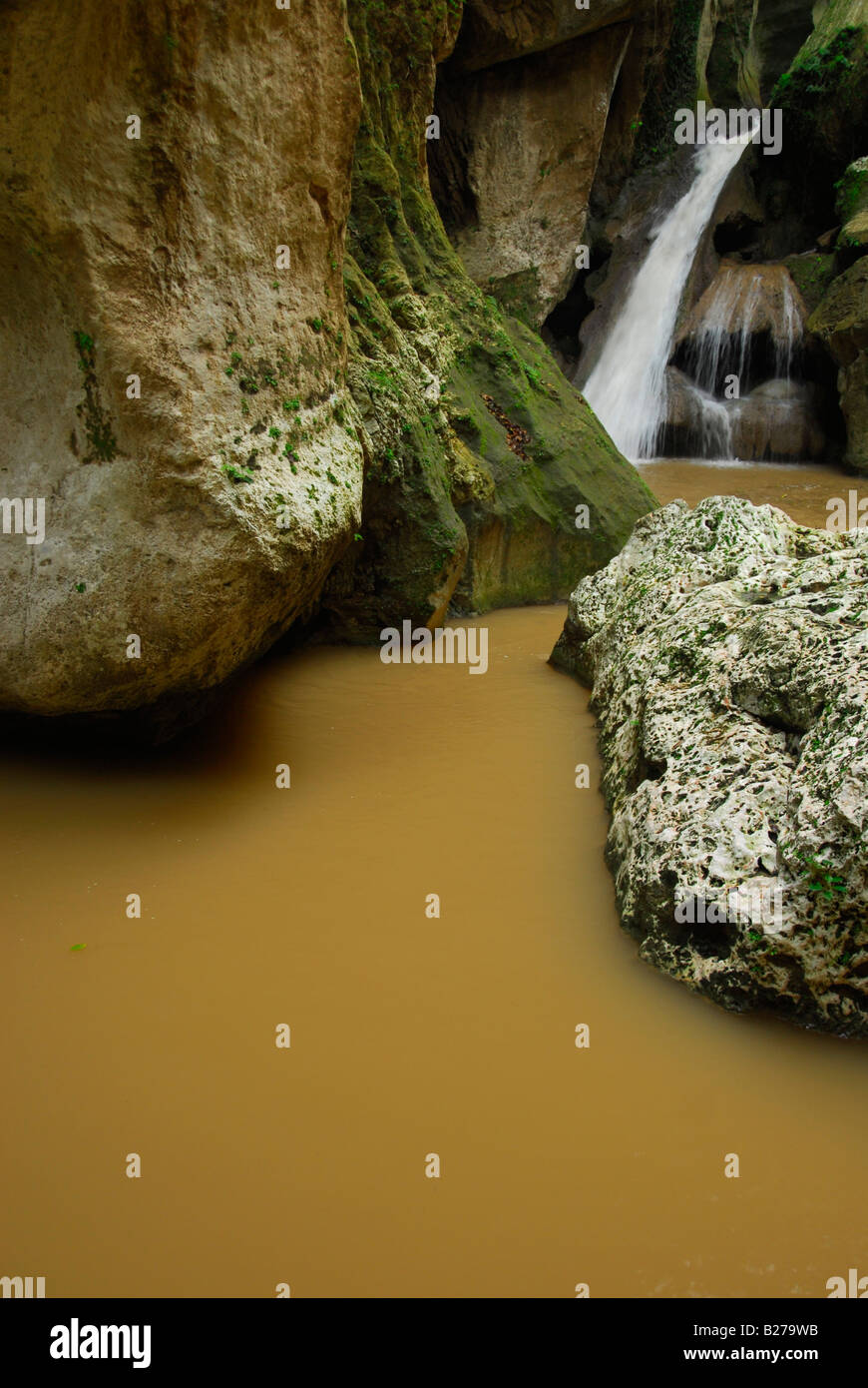 Waterfall and pond in Bassin Bleu protected area, Jacmel, Haiti Stock
