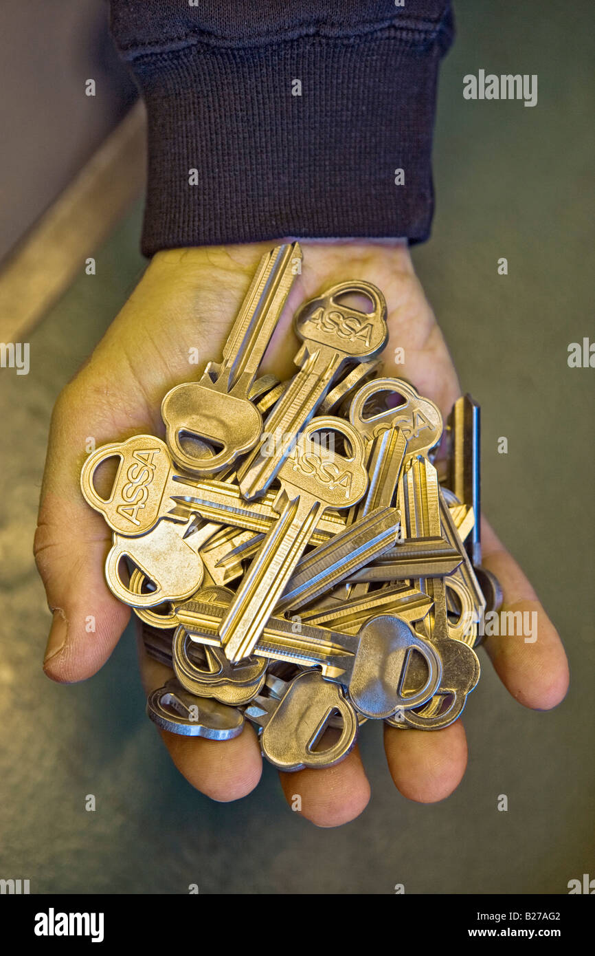 ahand full with key blanks Stock Photo Alamy