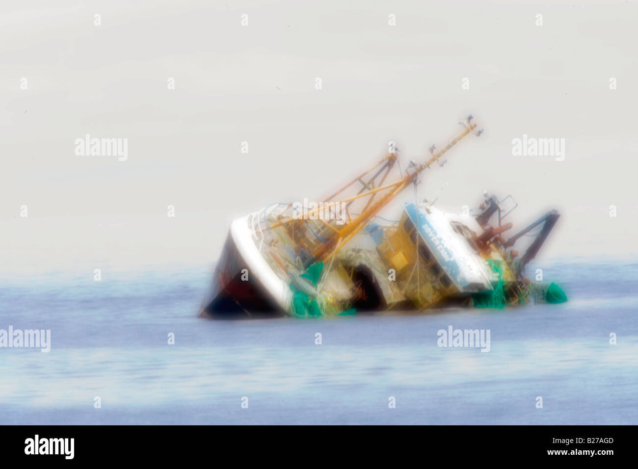 Digitally manipulated shipwreck hazy picture of scottish fishing boat, Aberdeenshire, Scotland uk Stock Photo