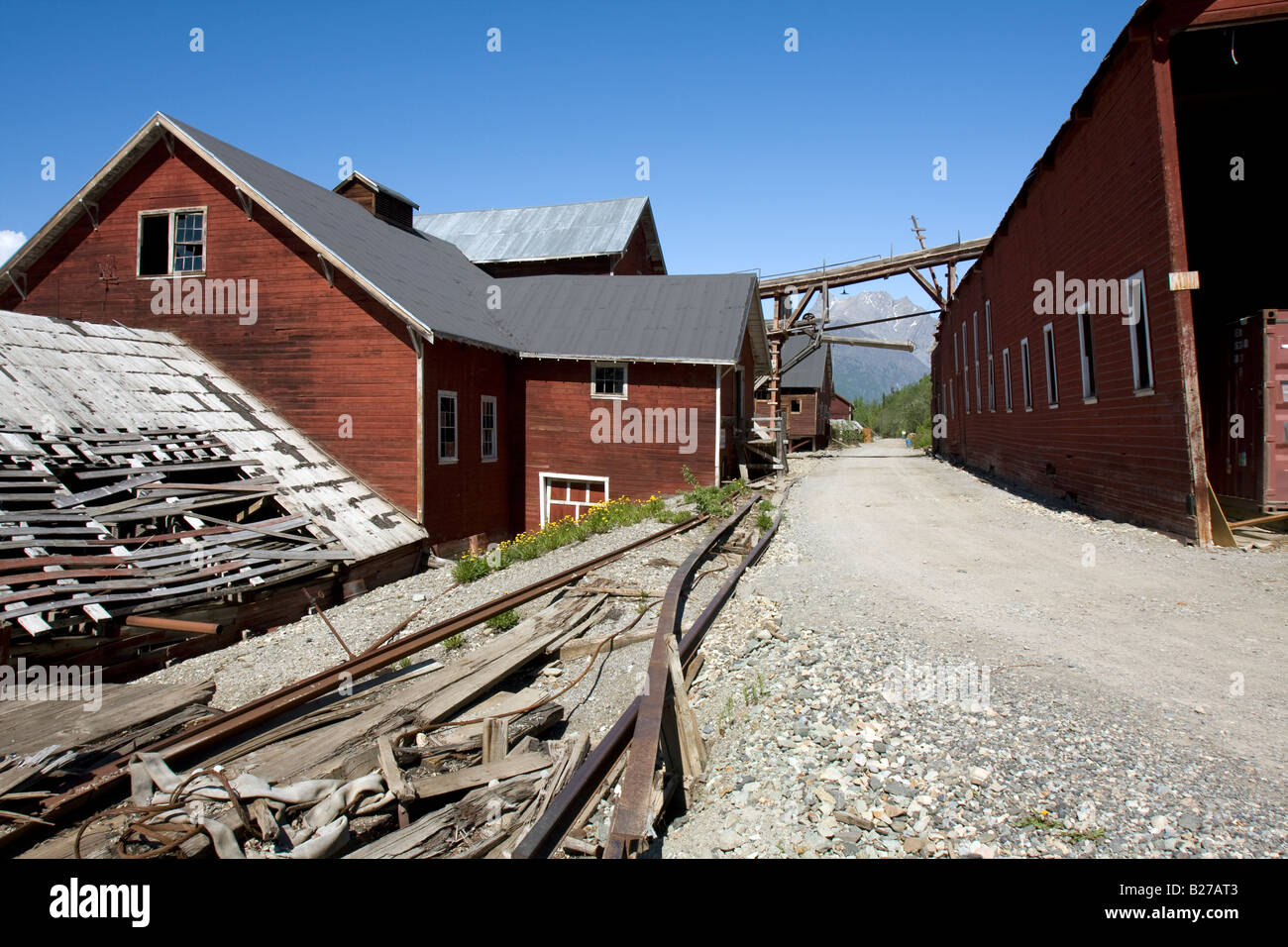 Kennecott copper Mines is an abandoned mining camp and National Historic Landmark in Wrangell-St. Elias, Kennecott, Alaska, USA Stock Photo