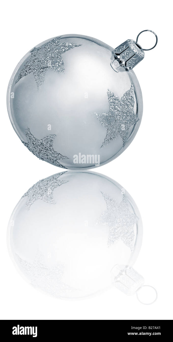 Christmas ornament, silver ball decoration with reflection Stock Photo