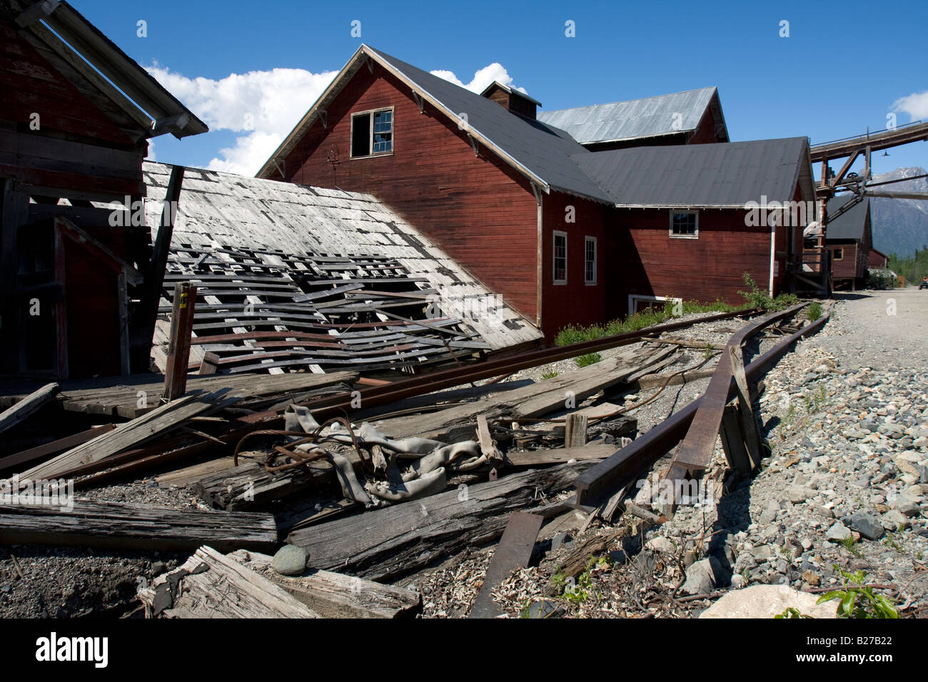Kennecott copper Mines is an abandoned mining camp and National Historic Landmark in Wrangell-St. Elias, Kennecott, Alaska, USA Stock Photo