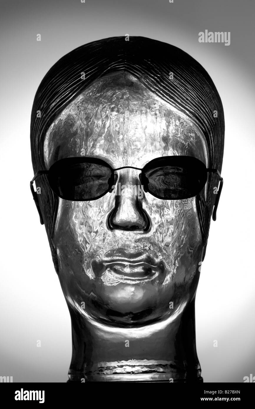 Glass head with dark glasses Stock Photo Alamy