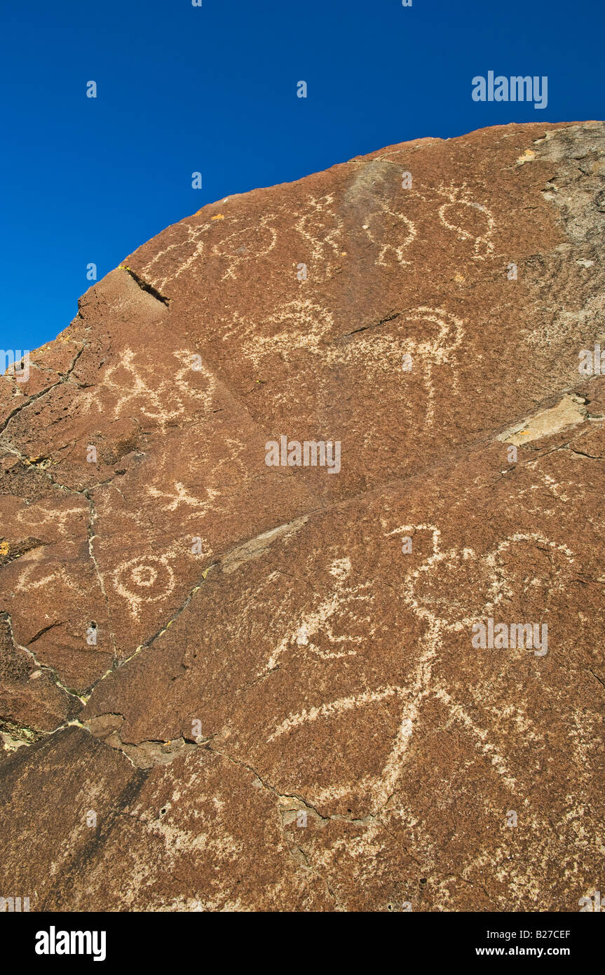Native American petroglyphs on rock at base of Hart Mountain Warner Valley southeast Oregon Stock Photo