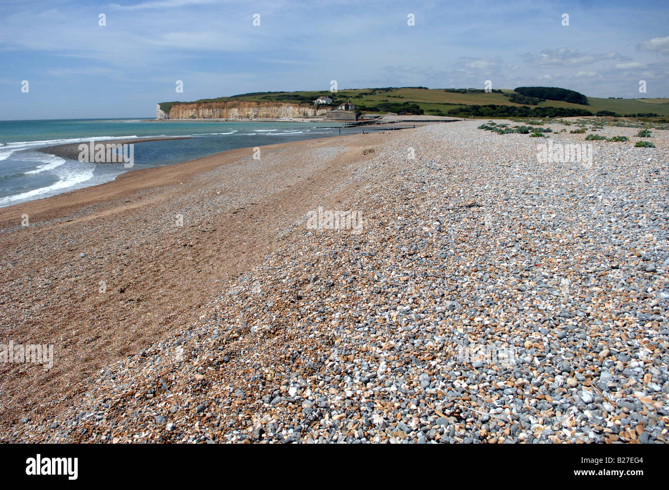 The pebble beach at Cuckmere Haven in East Sussex July 2008 Stock Photo