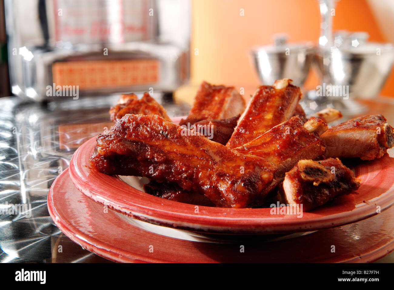 BBQ spare ribs in an american diner setting Stock Photo Alamy