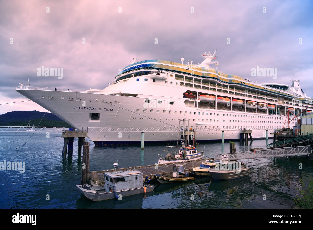 Cruise ship Rhapsody of the Seas tied up at cruise ship terminal Prince Rupert BC Stock Photo Cruise ship Rhapsody of the Seas tied up at cruise ship terminal Prince Rupert BC Stock Photo