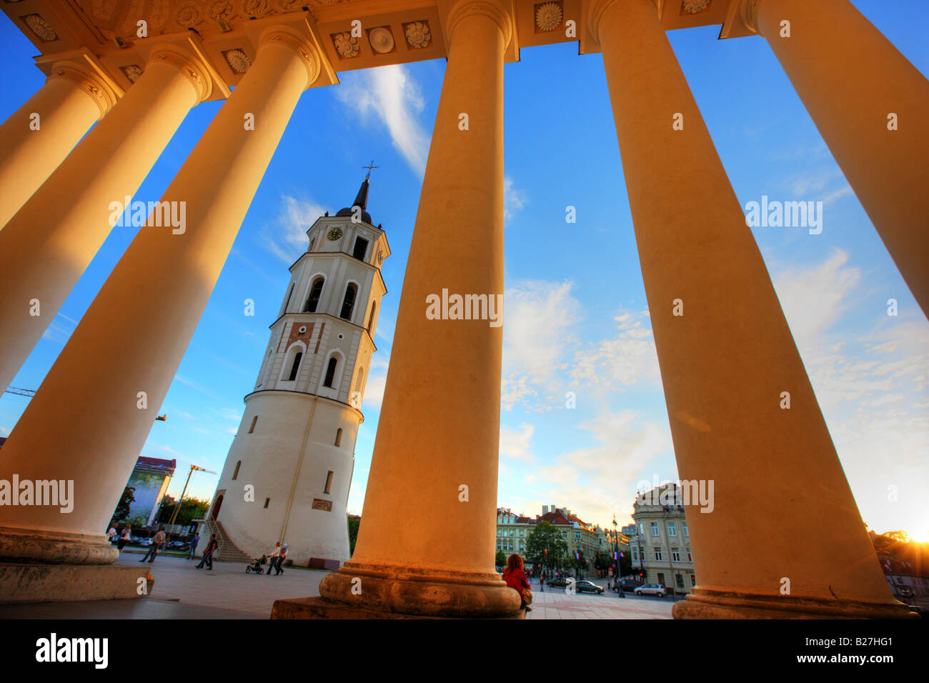 LTU Lithuania Capital Vilnius The St Stanislaus Cathedral and the seperate church bell tower at Cathedral square Stock Photo