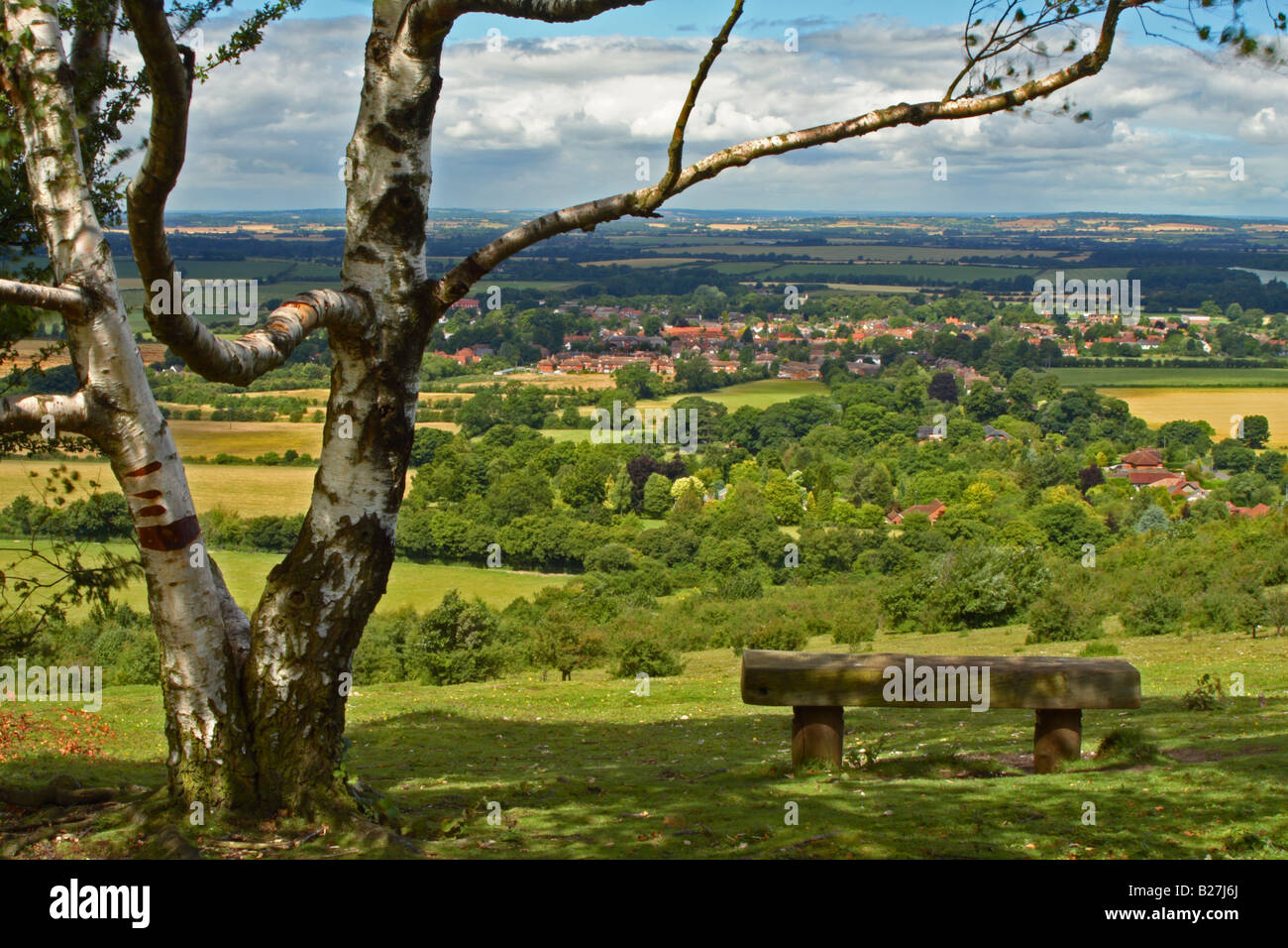 View site from the Chiltern Hills, looking over Oxfordshire county and the small village of Watlington Stock Photo