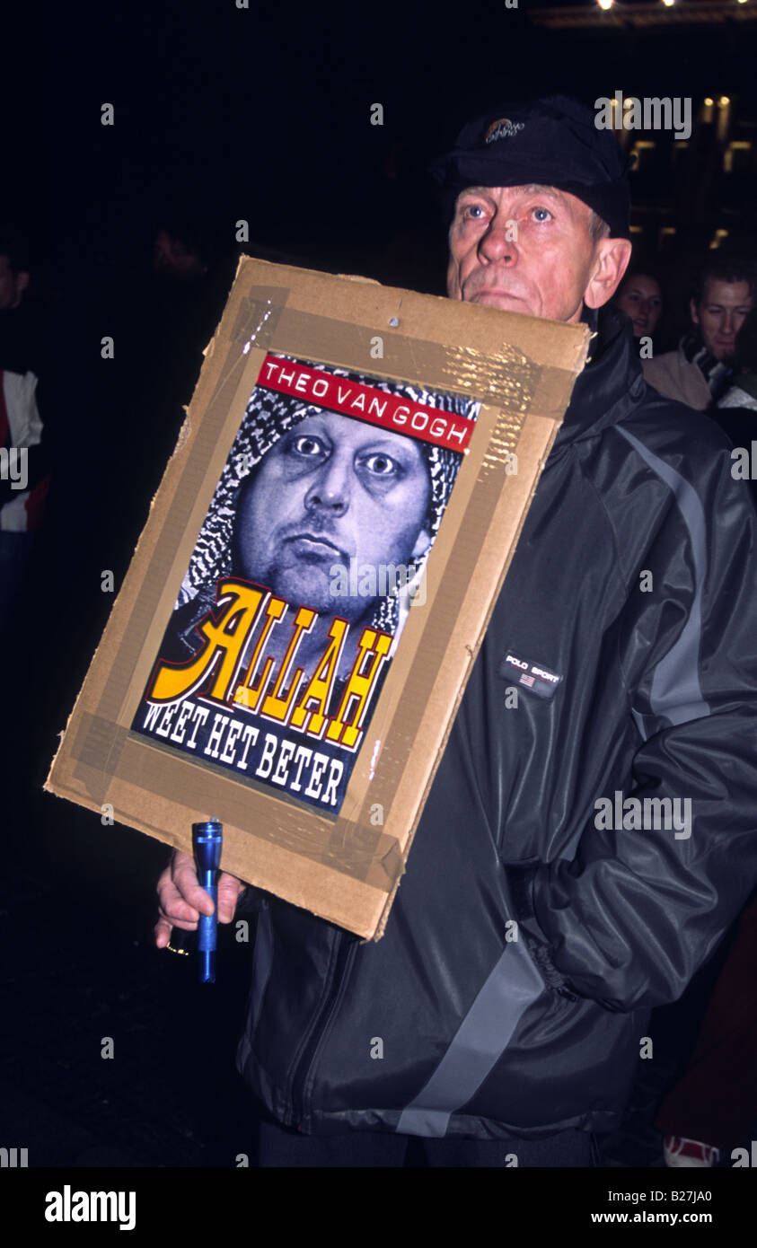 Protest demonstration after the murder of Film director Theo Van Gogh by a Muslim fanatic. Dam Square, Asterdam, Netherlands. Stock Photo