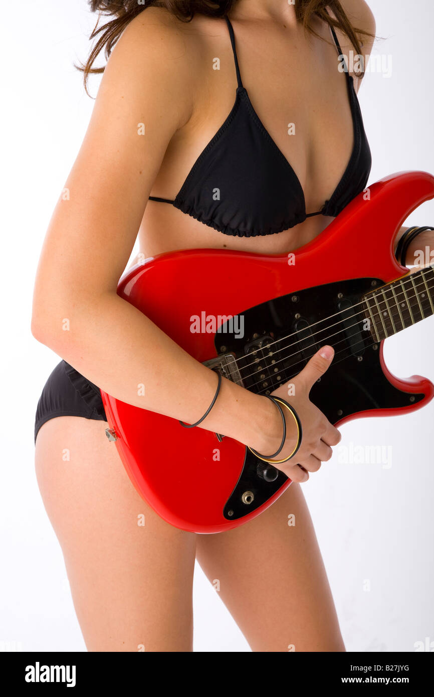 Bikini guitar player Stock Photo Alamy