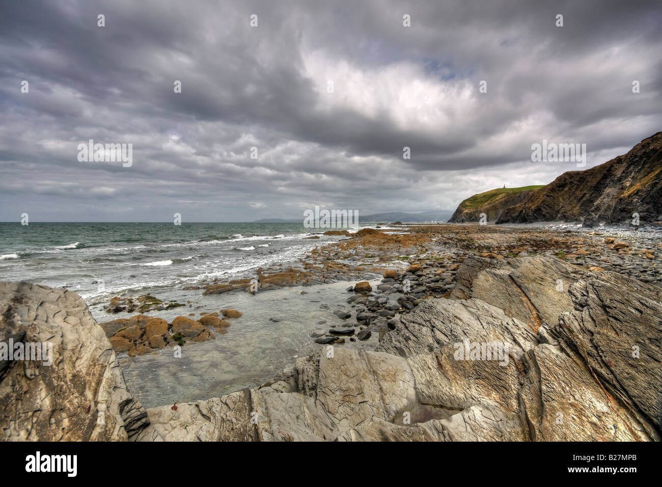 Mid Wales UK Coastline between Aberystwyth and Borth Stock Photo