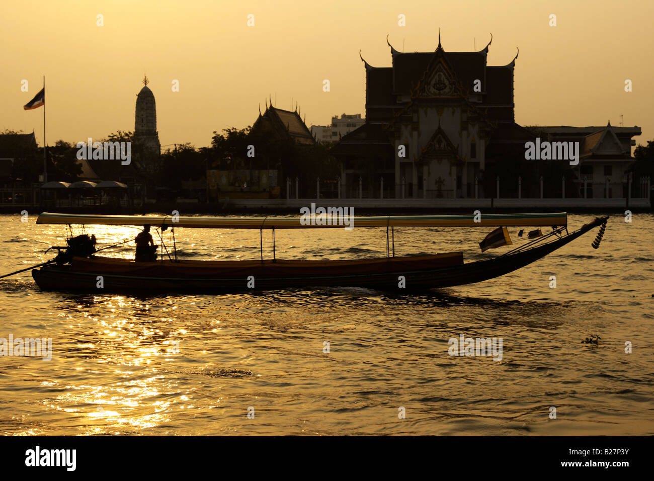 Longtail Boat on the Chao Phrya River Stock Photo
