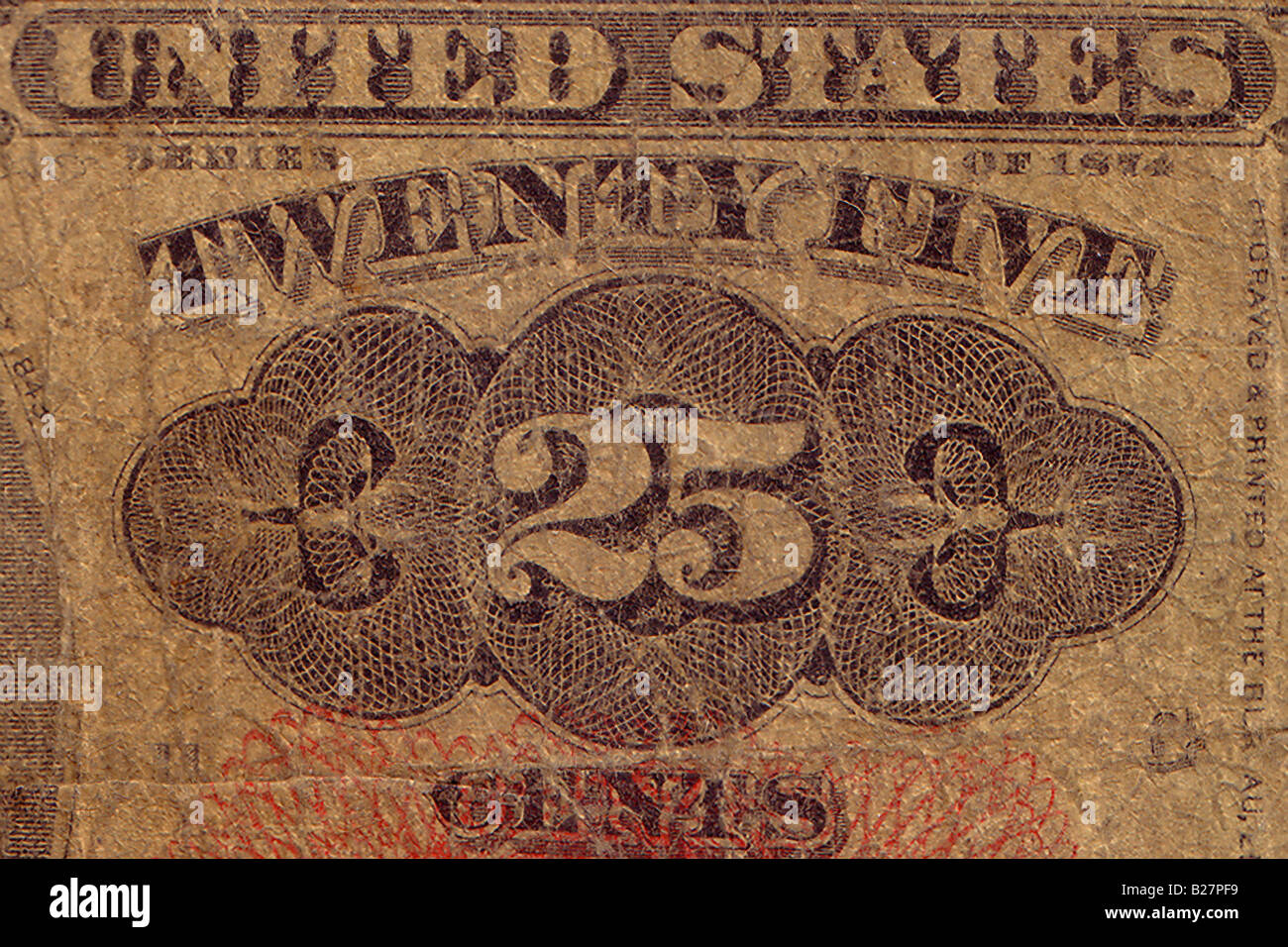 US 19th Century 25-cent bill detail Stock Photo