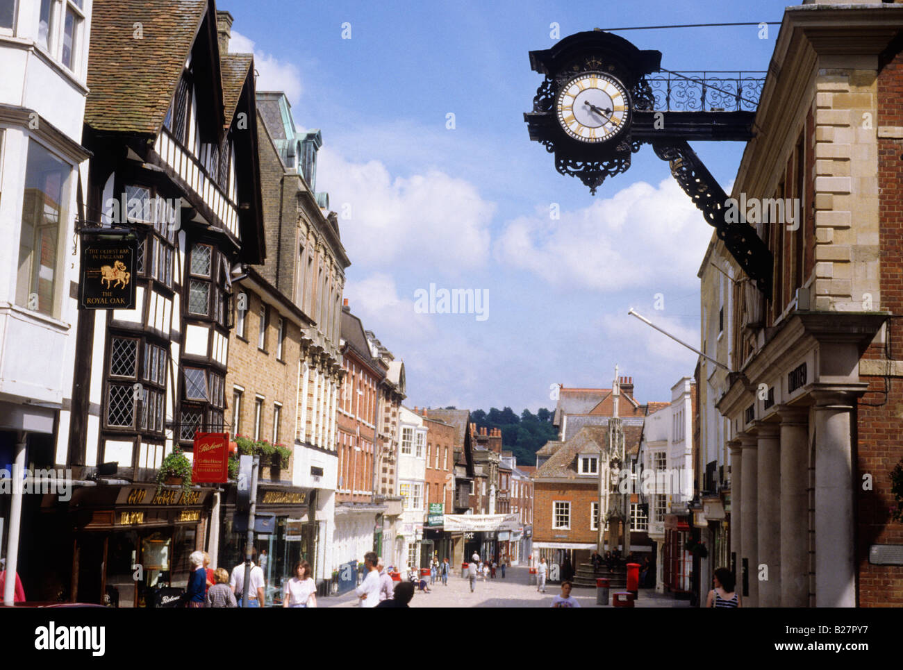 Winchester High Street Royal Oak pubsign clock projecting Hampshire