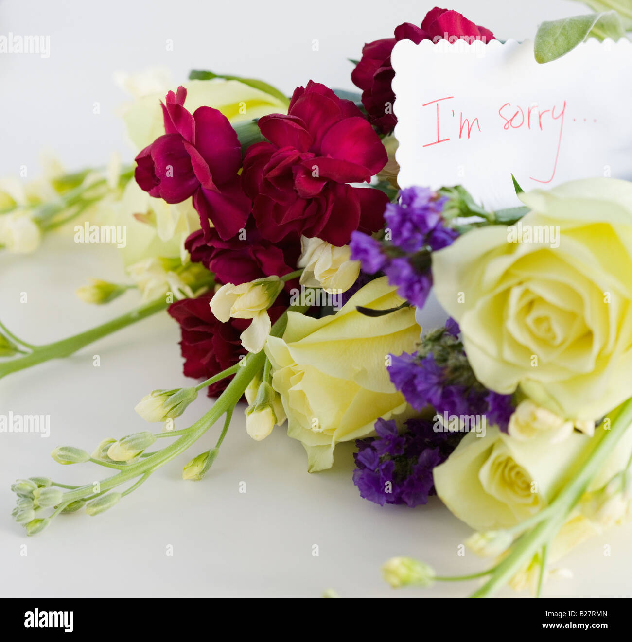Close up of flower bouquet and note Stock Photo Alamy
