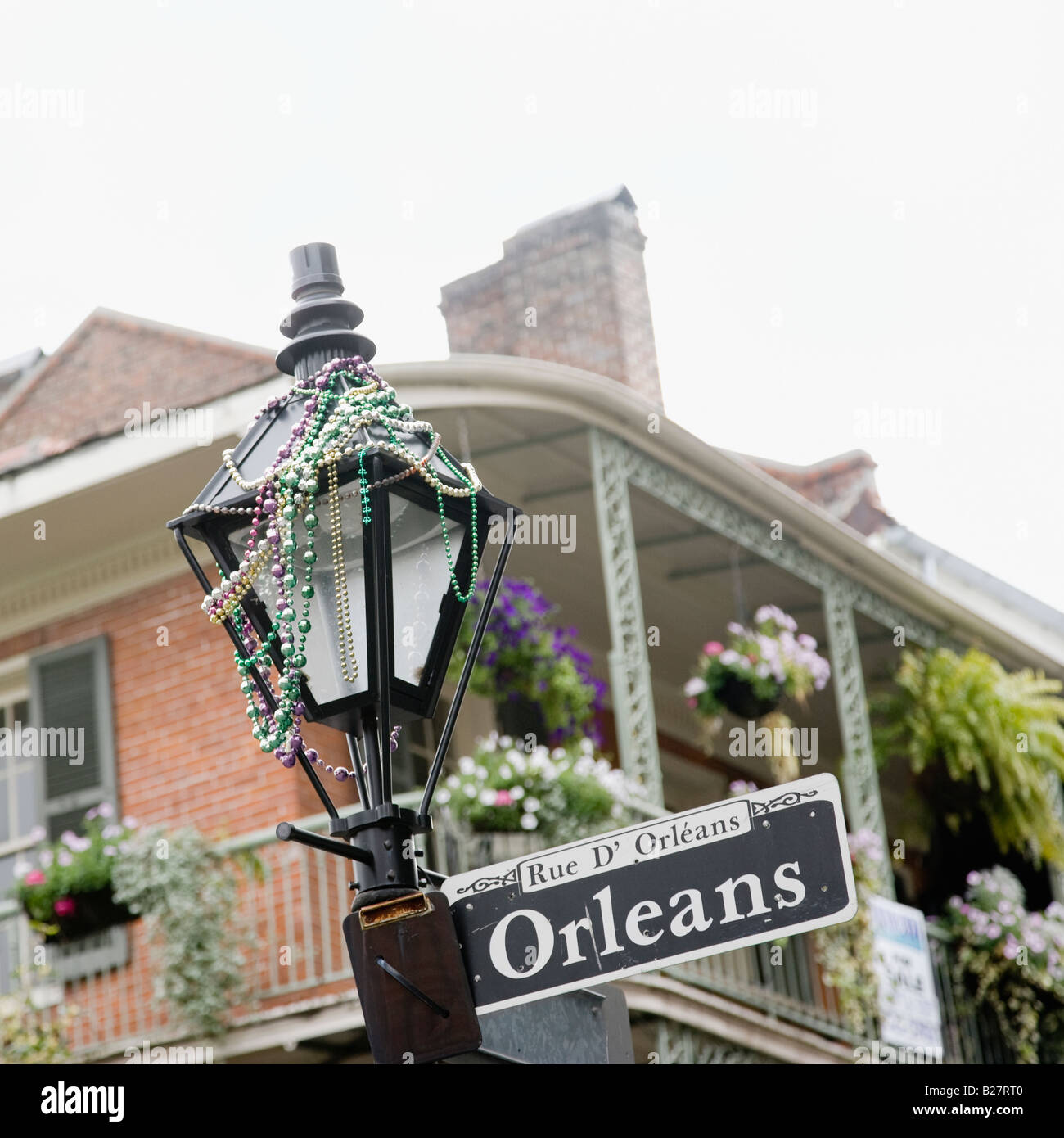 Street lamp and beads, French Quarter, New Orleans, Louisiana, United