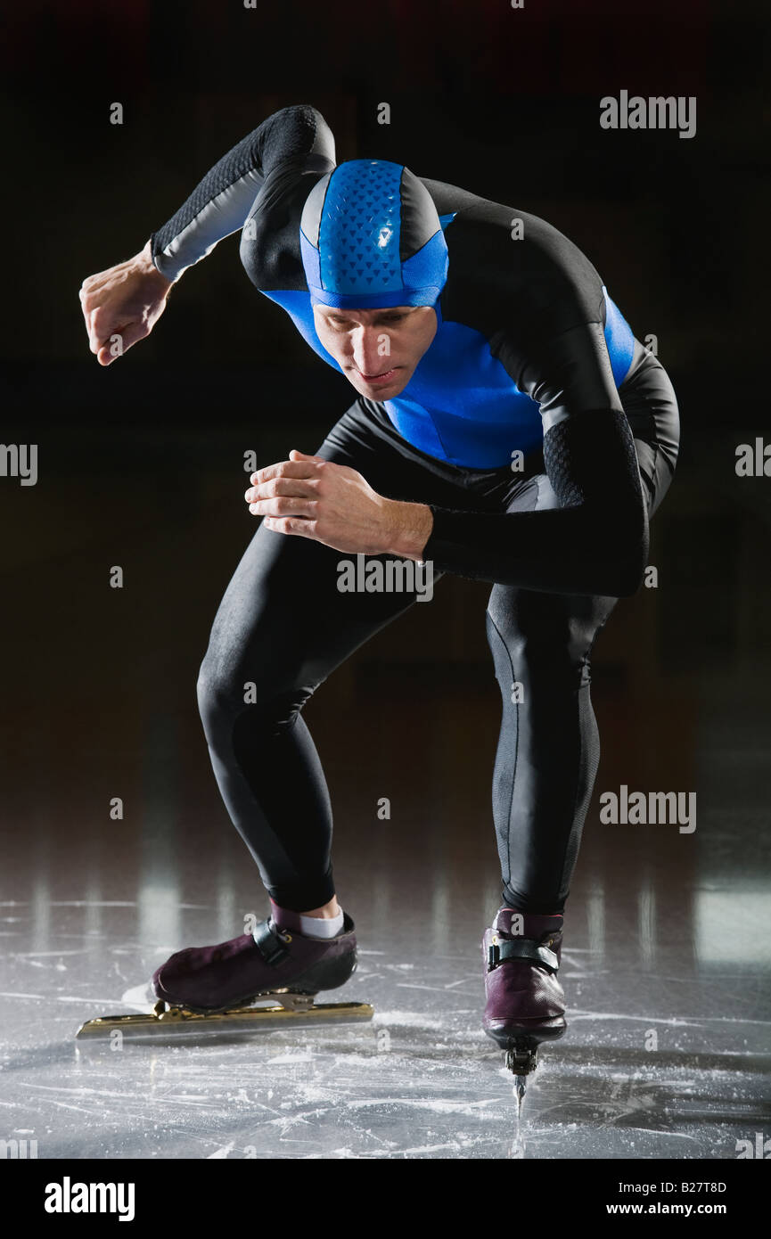 Male speed skater on ice Stock Photo Alamy