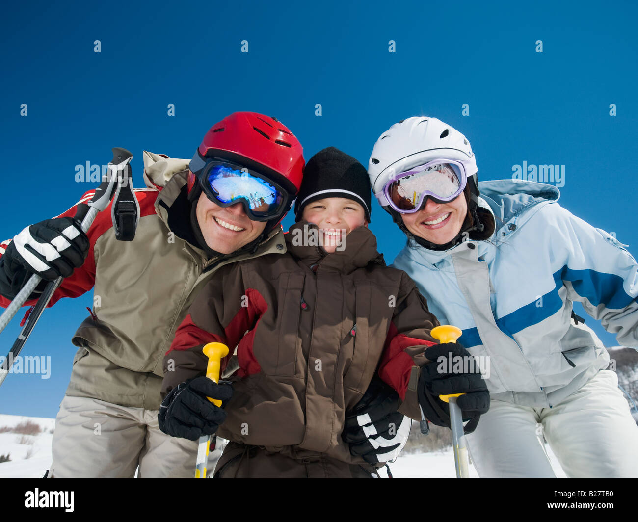 Family wearing ski gear Stock Photo
