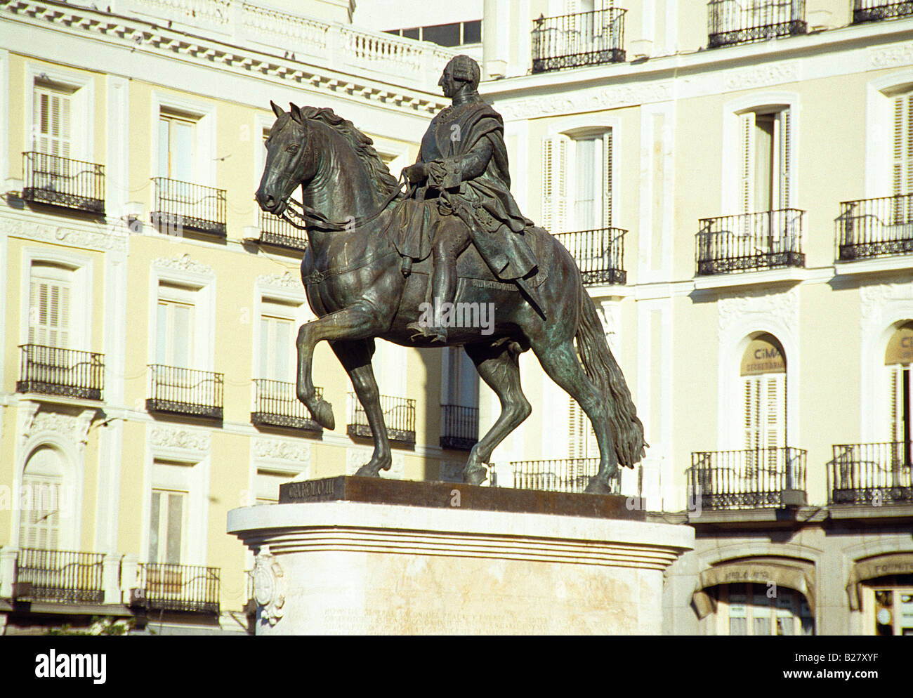 Equestrian statue of king Carlos III. Puerta del Sol. Madrid. Spain. Stock Photo