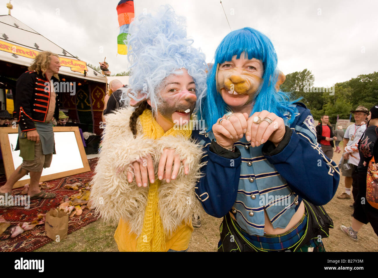 Women wearing fancy dress mice masks at Glastonbury Festival 2008 Stock Photo