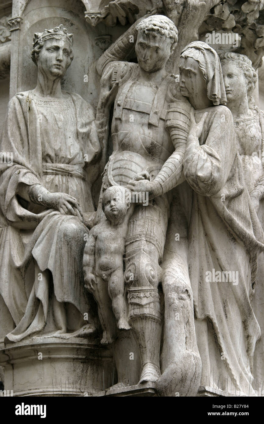 Scultpure in St. Mark's Square, Venice, of the Massacre of the Innocents. The carving is on the base of a Doge Palace column Stock Photo