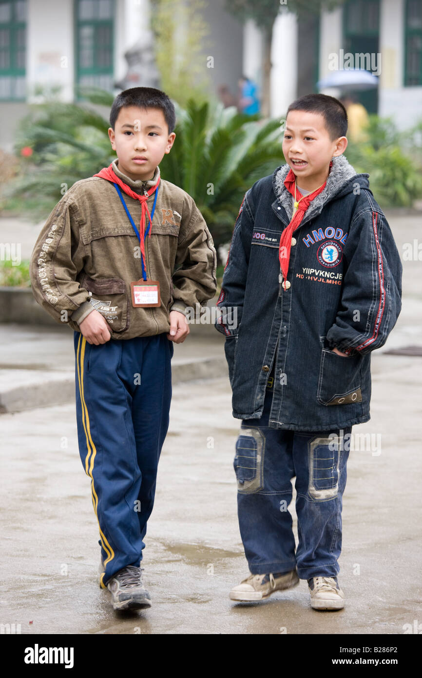 Young boys in the playground of a primary school in Fuli China has a one child policy to limit population Stock Photo