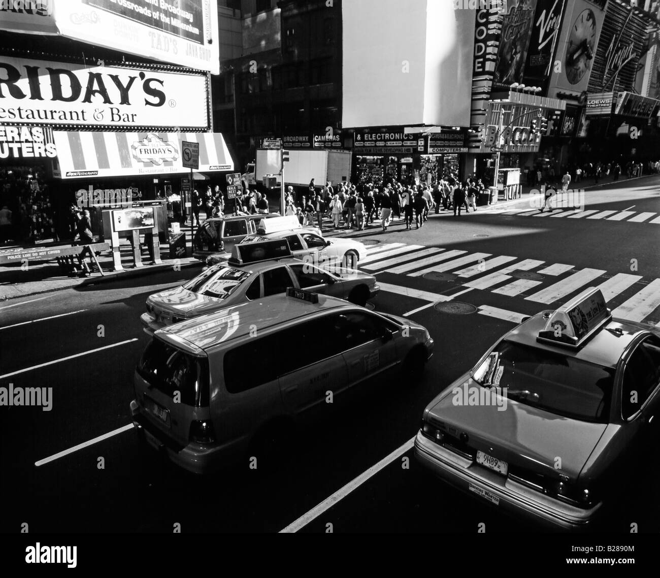 Busy Manhattan Street Scene Taxicab New York New York State US Stock Photo
