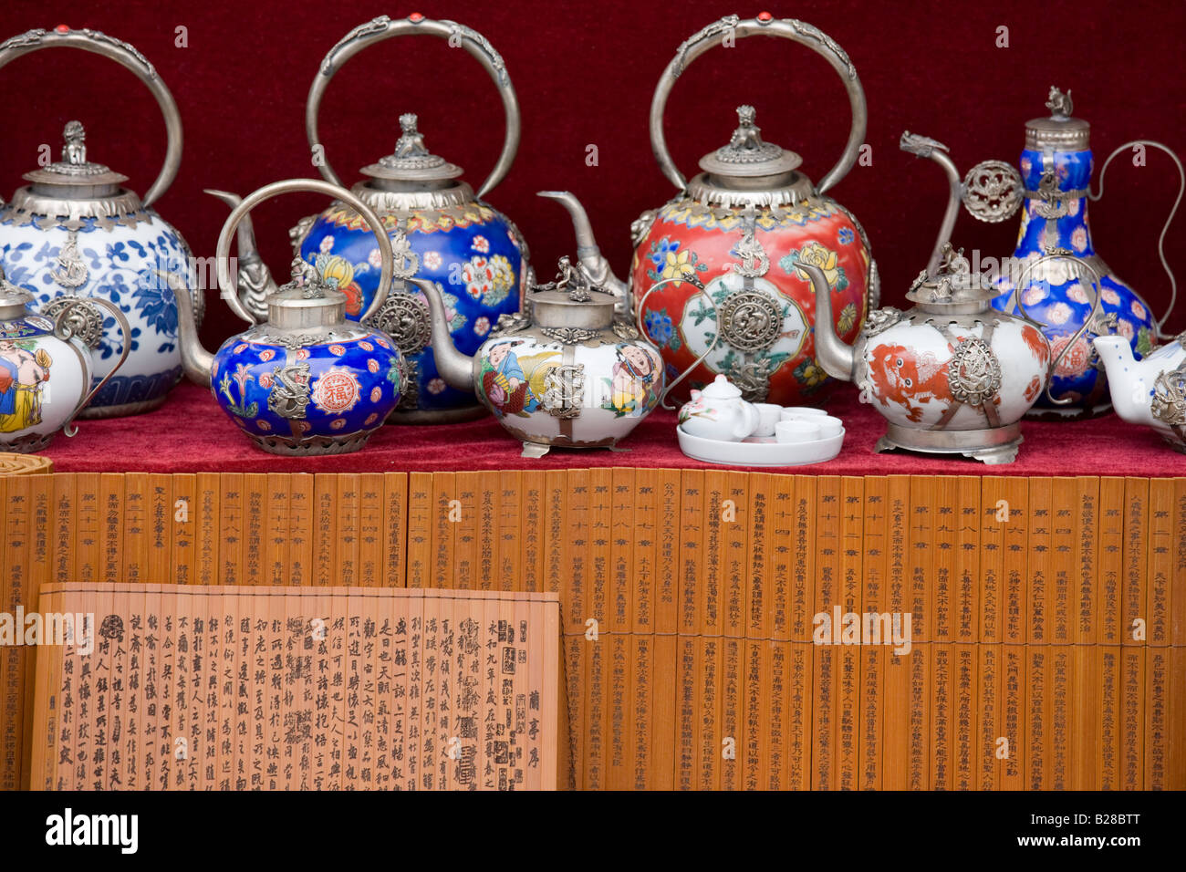 Chinese tea pots for sale on souvenir stall in Ping An near Guilin