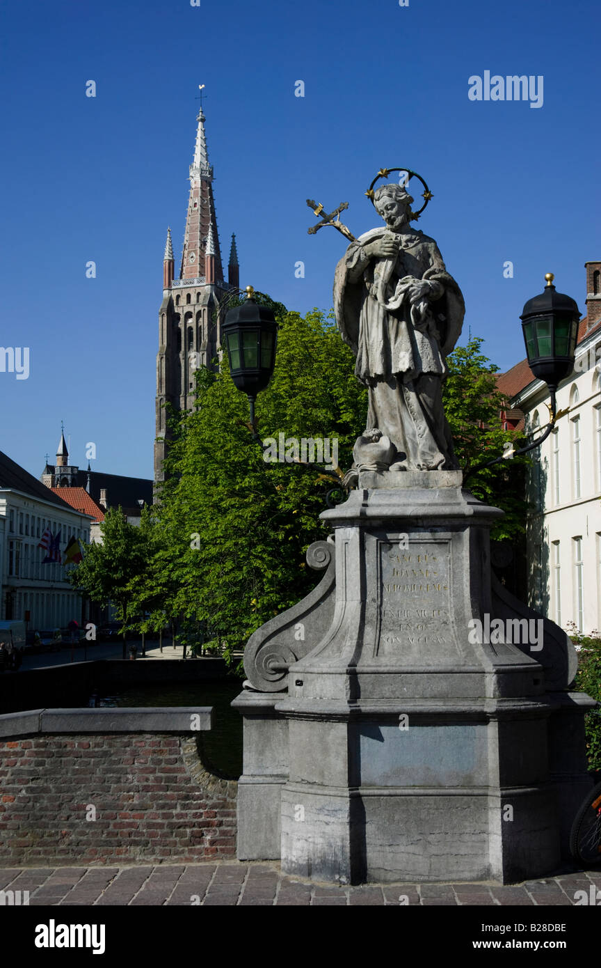 Statue of St John of Nepomucene, Brugge, Bruges, Flanders, Belgium Europe, Stock Photo