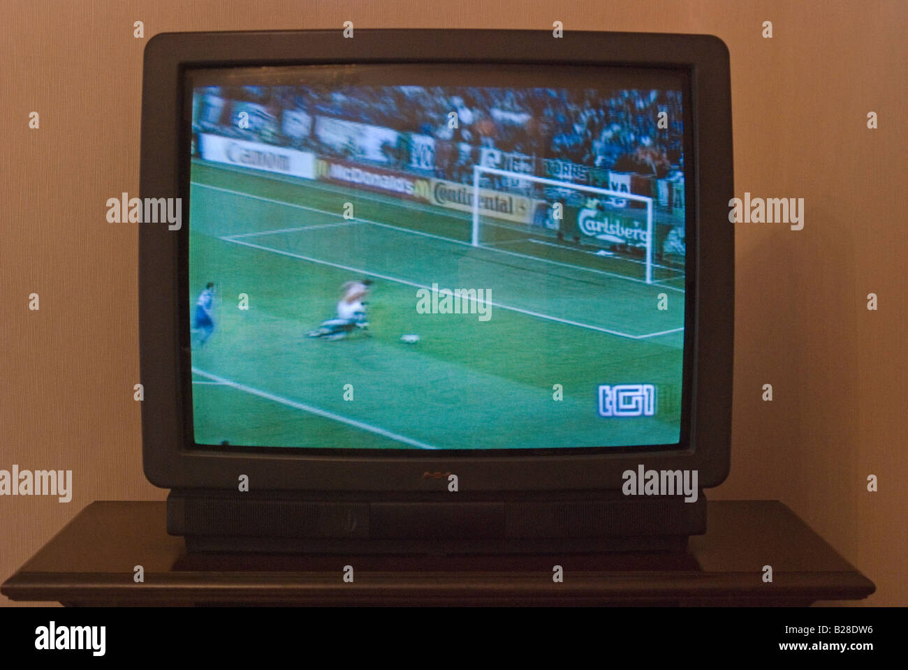 football match on tv screen Stock Photo