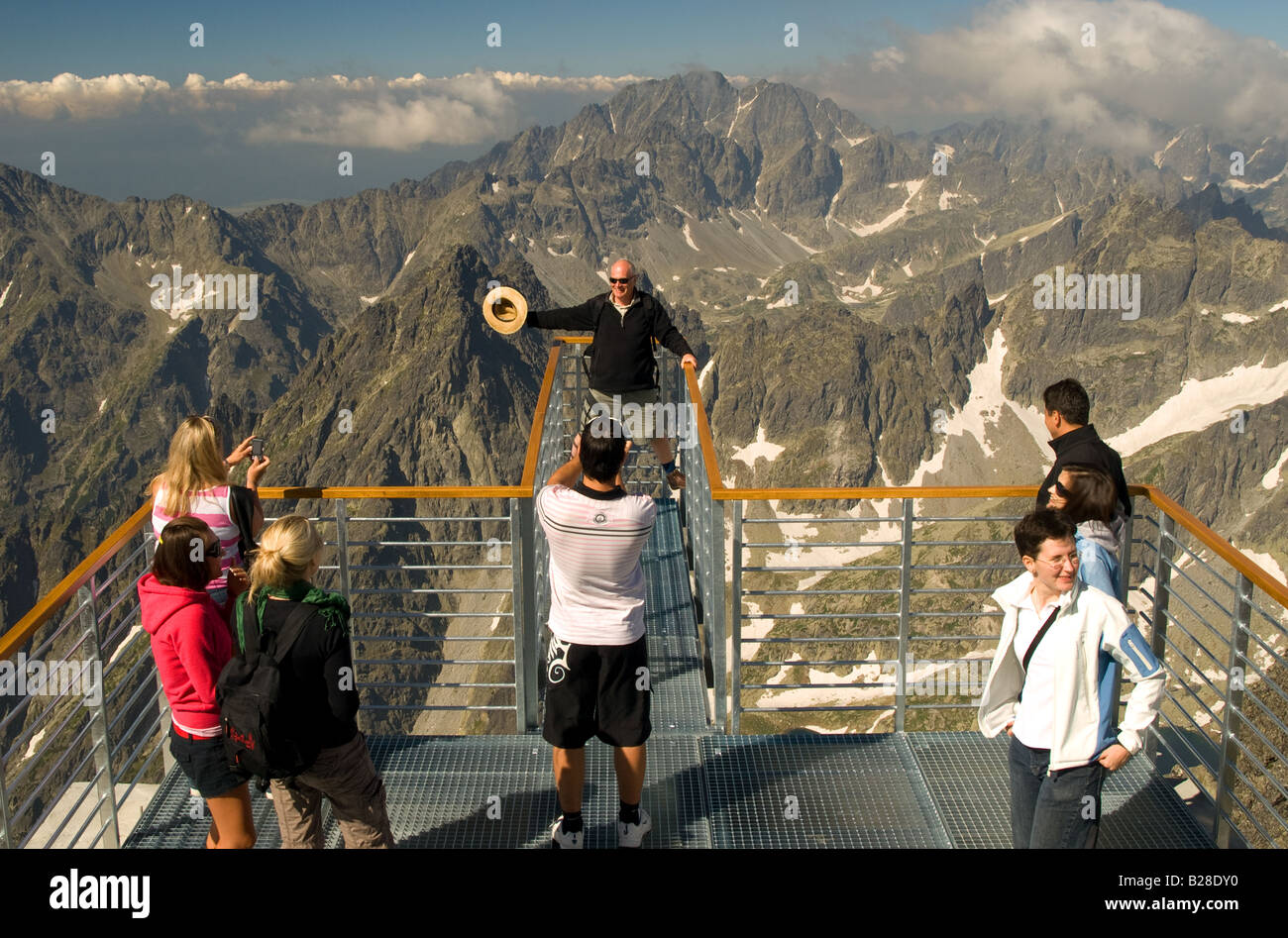 Viewing platform below observatory on summit of Lomnicky Peak, High Tatras, Slovakia Stock Photo