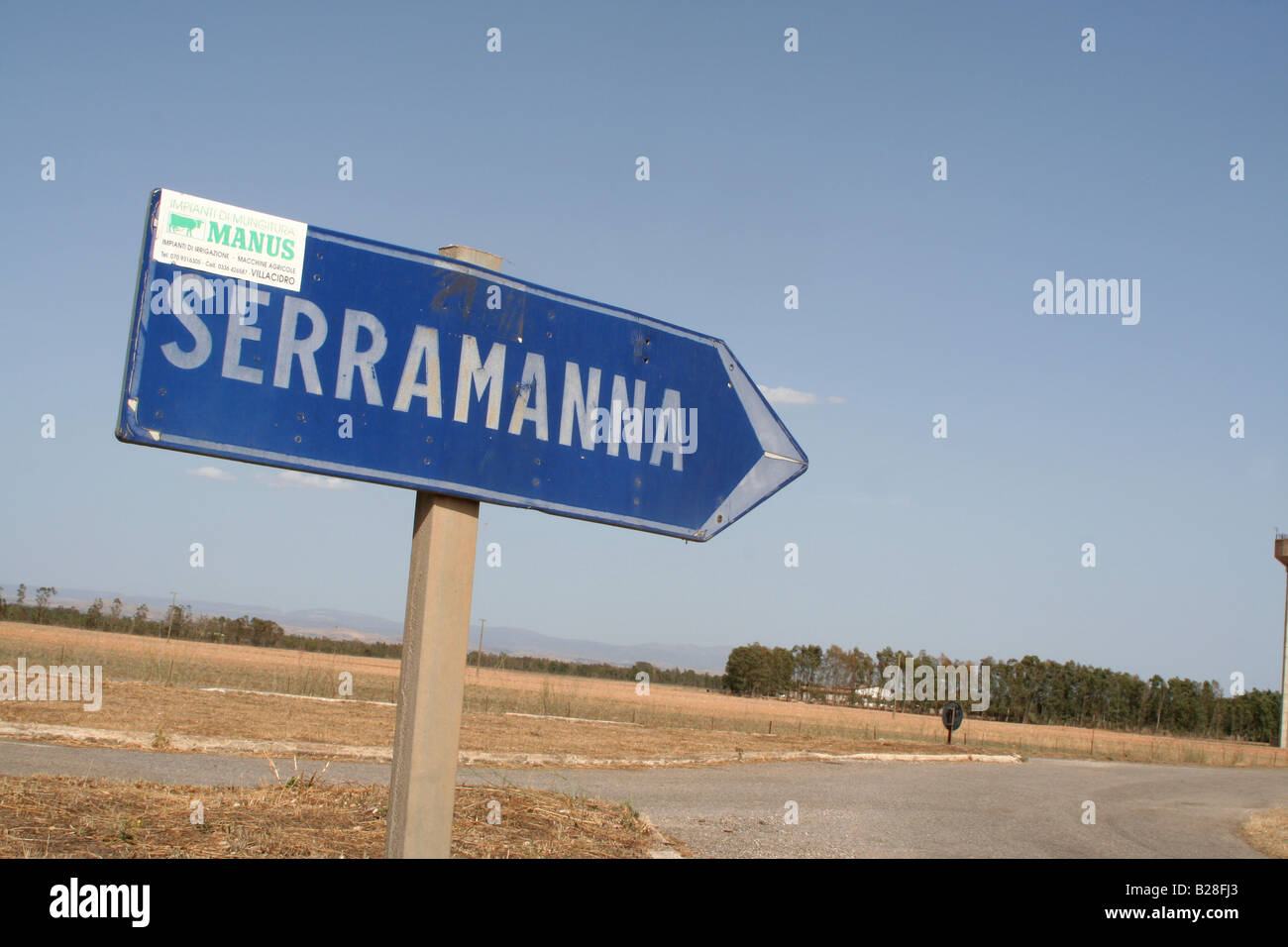 Road sign in the Campidano region of south west Sardinia, Italy Stock Photo