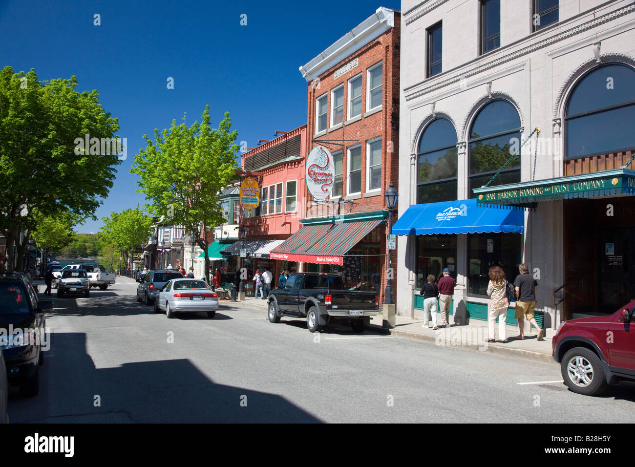 Shops in the town of Bar Harbor, ME Stock Photo