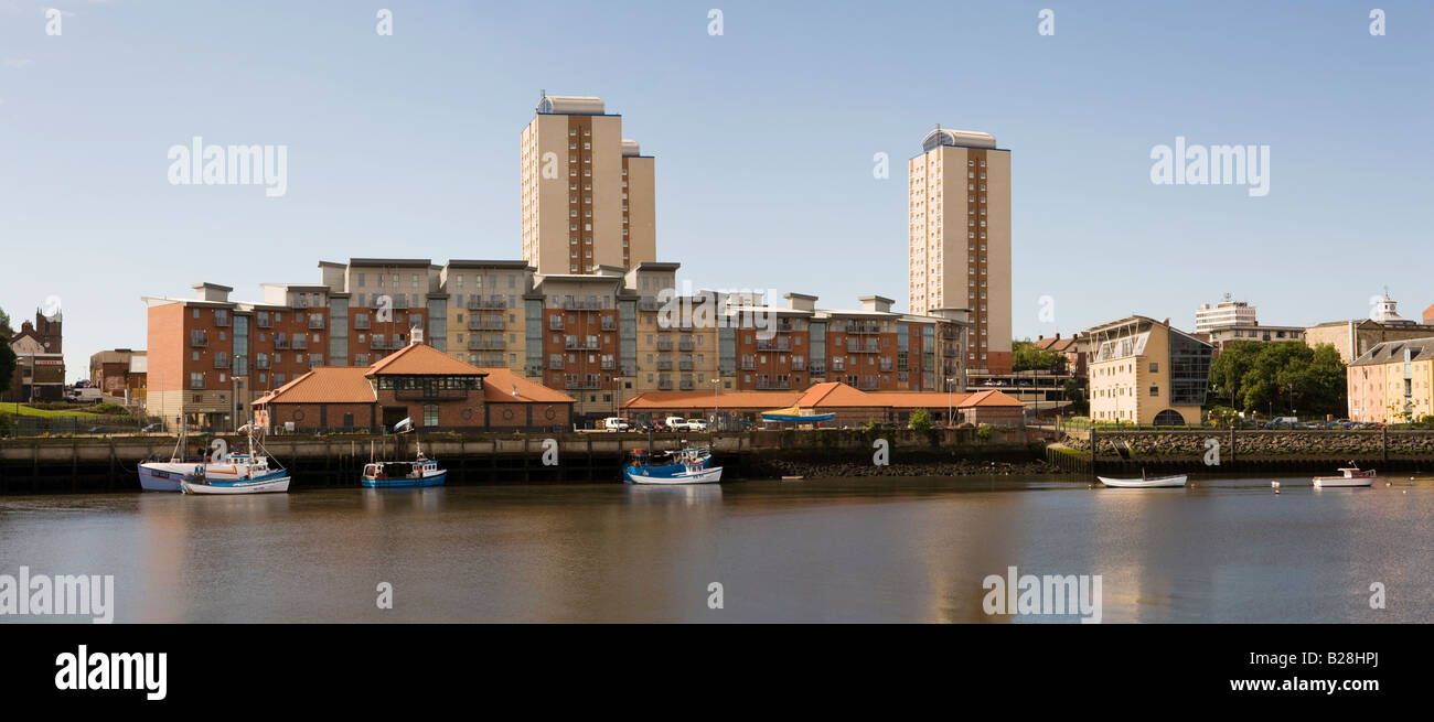 UK Tyne and Wear Sunderland University of Sunderland halls of Residence across the River Wear panoramic Stock Photo