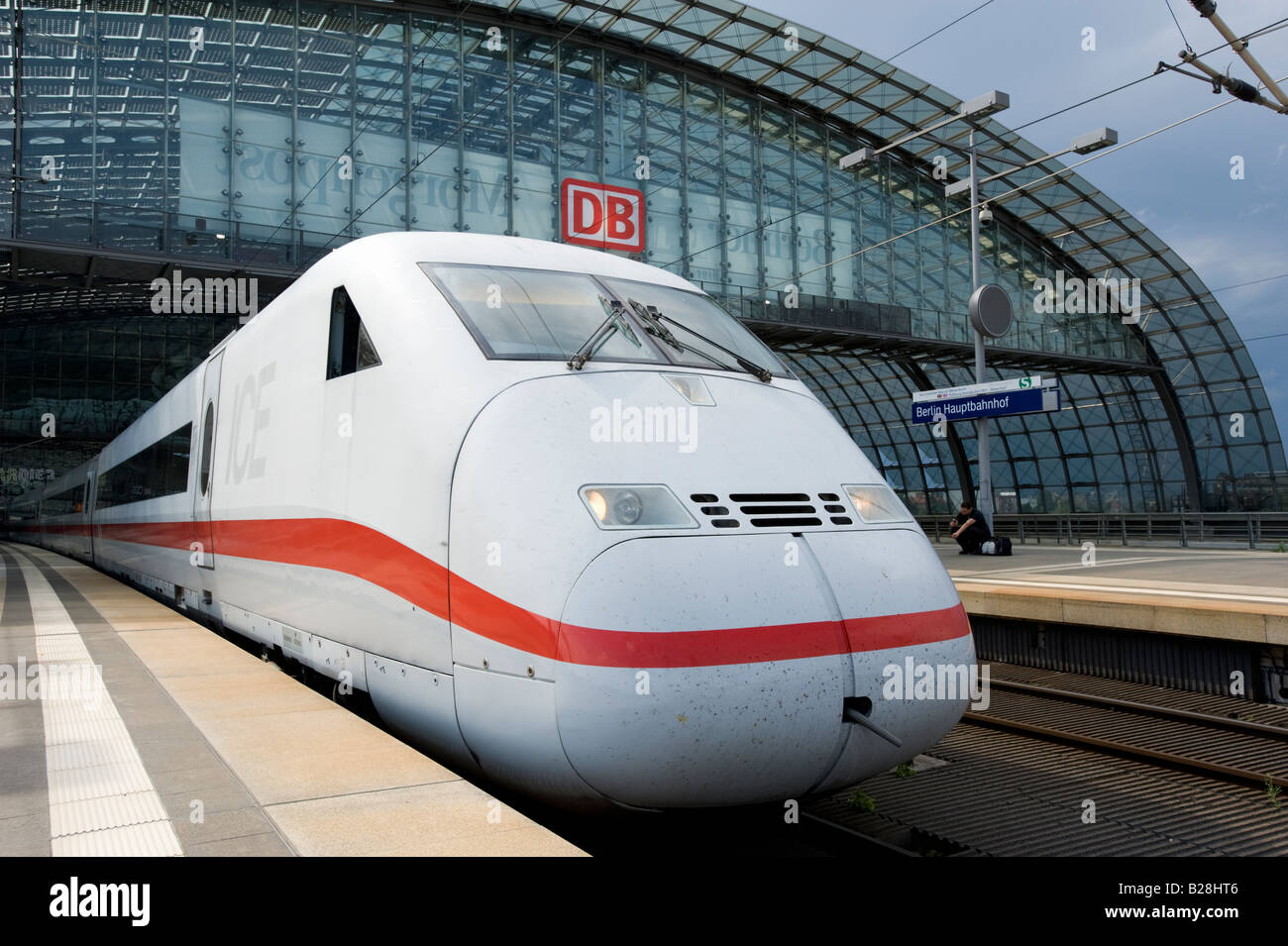 German high speed ICE Intercity express train at platform in Berlin Hauptbahnhof main railway station 2008 Stock Photo