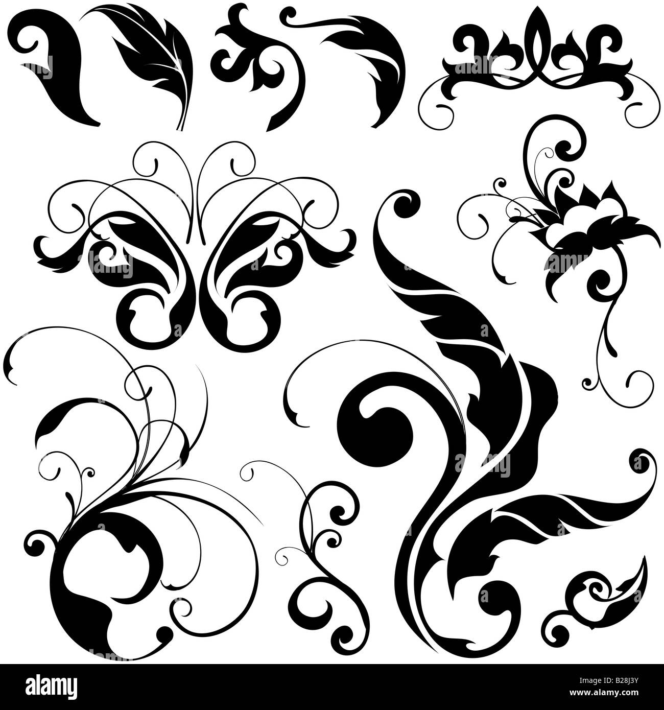 illustration drawing of floral design elements Stock Photo - Alamy