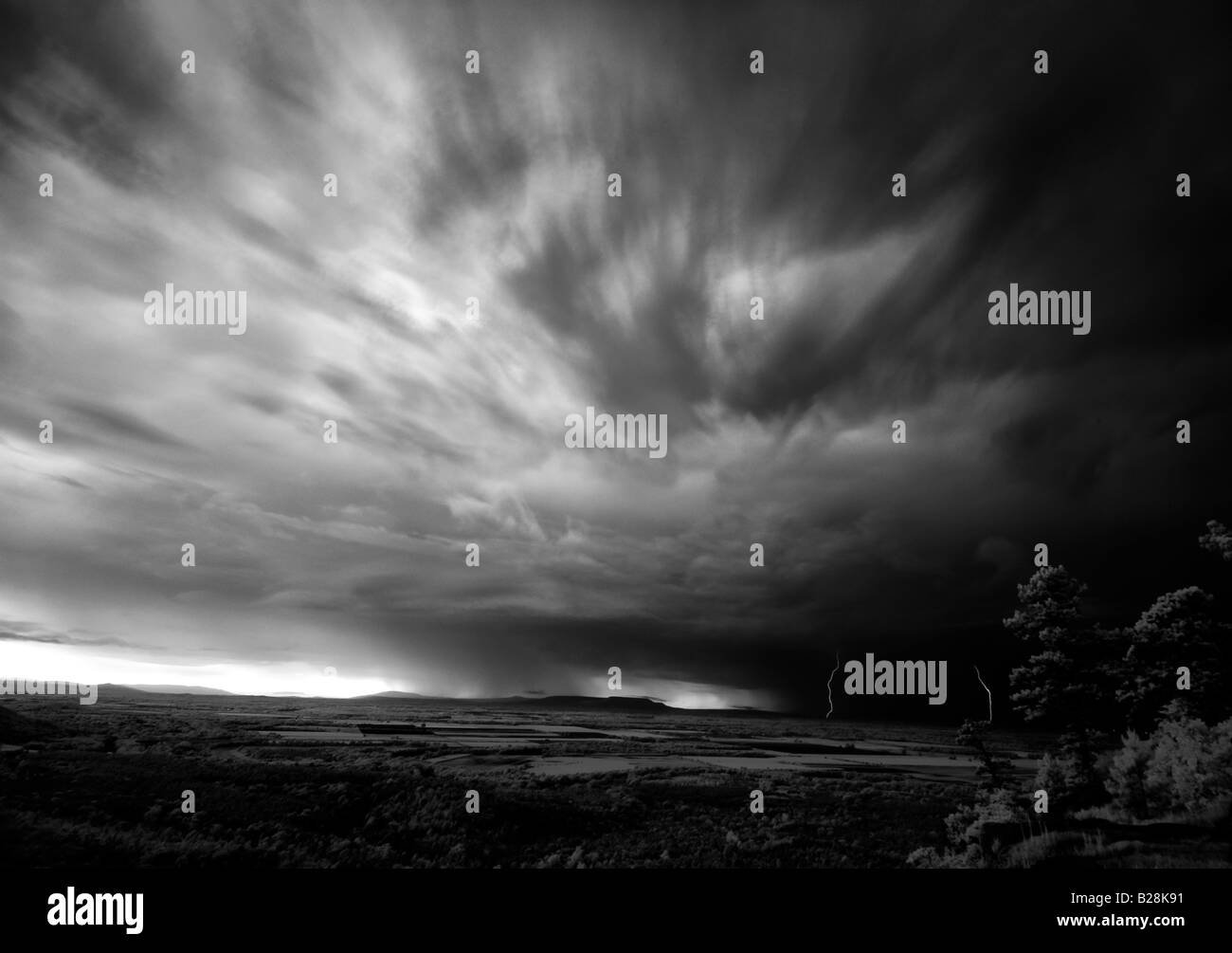 Infrared image of an approaching storm, including a few lightning