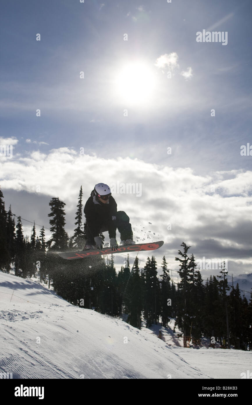 Snowboarders enjoying the snowboard park Whistler British Columbia Canada Stock Photo