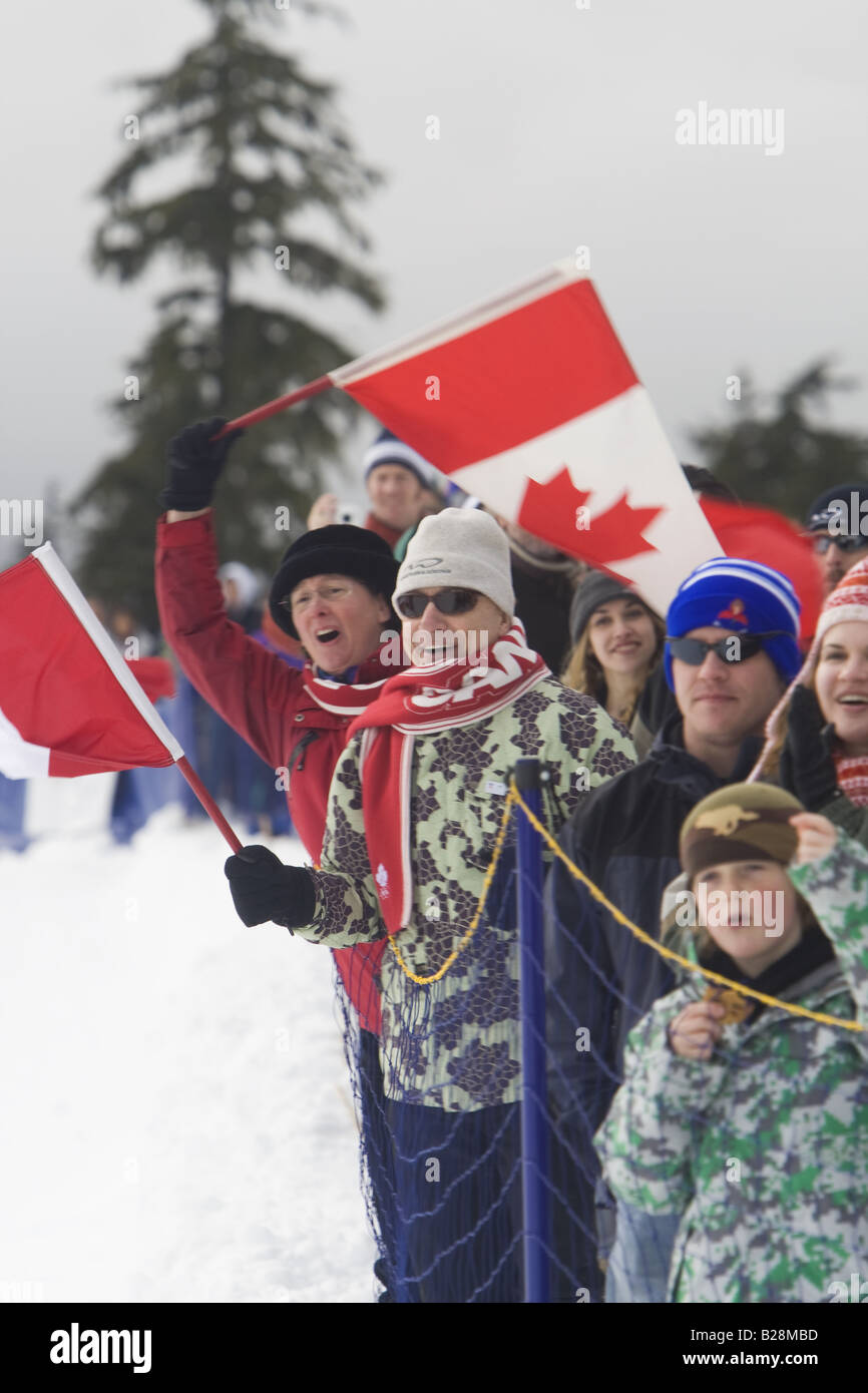 People celebrating Whistler British Columbia Canada  skiing callahan valley, Stock Photo