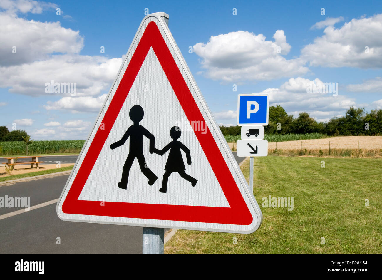 'Children Crossing' sign, Indre et Loire, France. Stock Photo