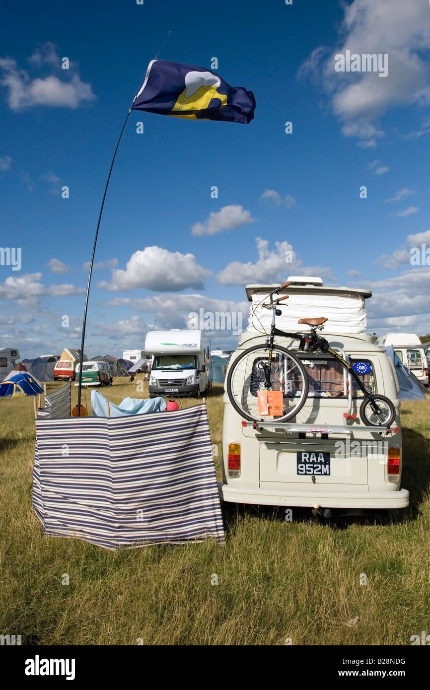 VW campervan at camp bestival , Lulworth castle Stock Photo