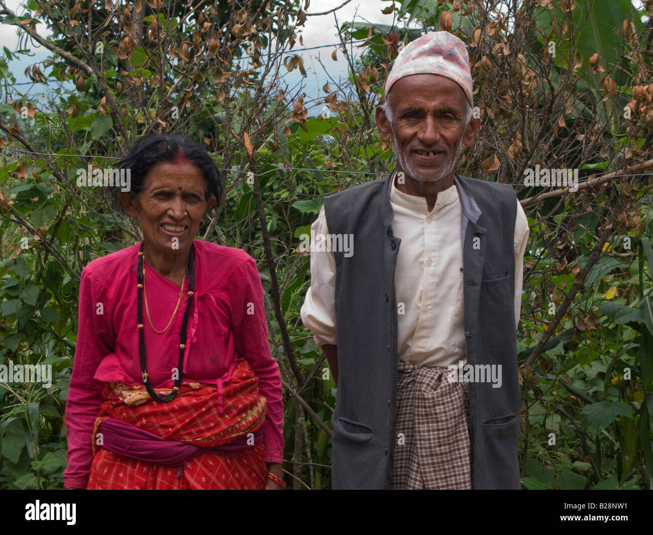 Old couple of farmers in Pokhara Valley, Nepal Stock Photo