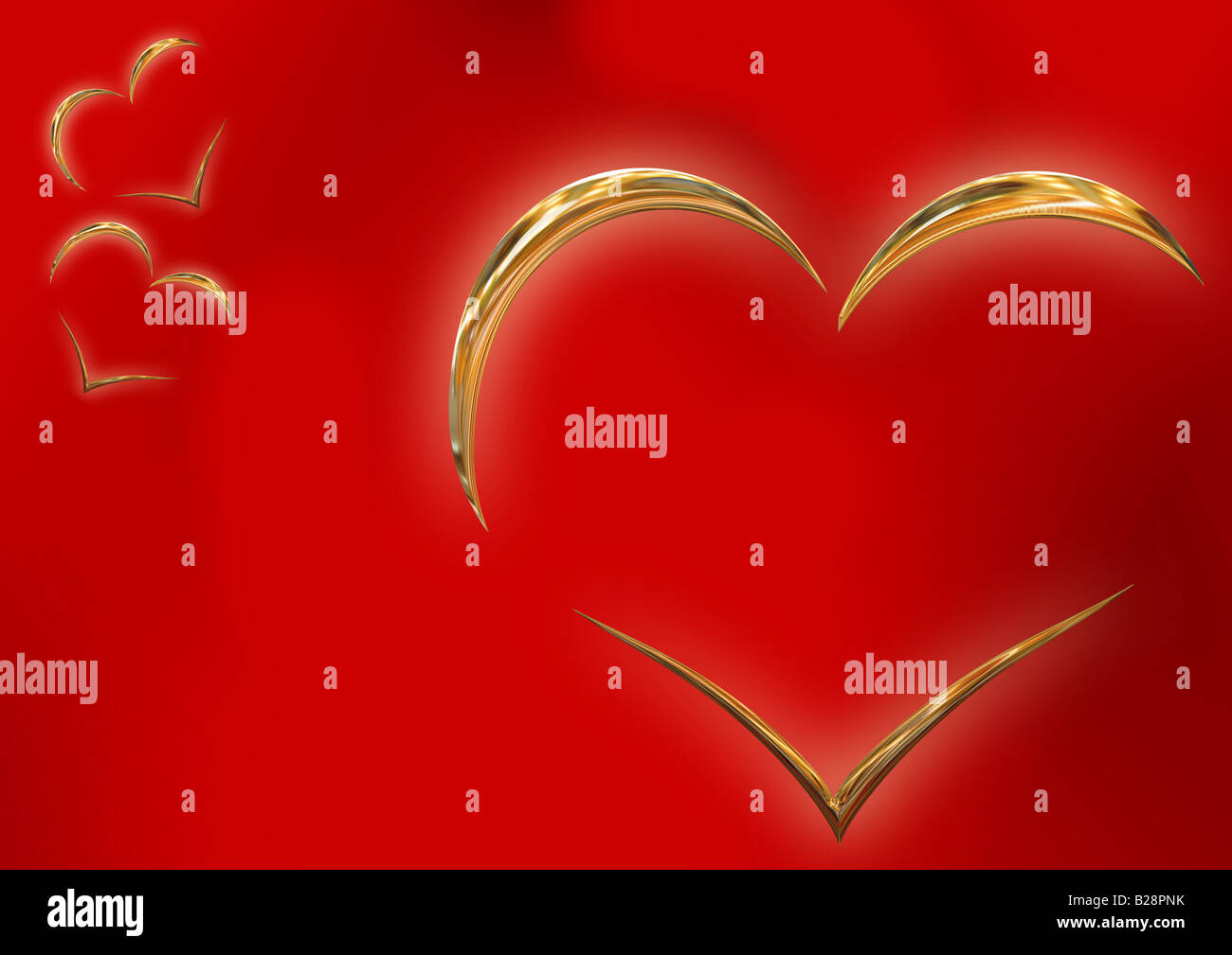 Outlines of the chromeplated gold heart on a red background with effect ...