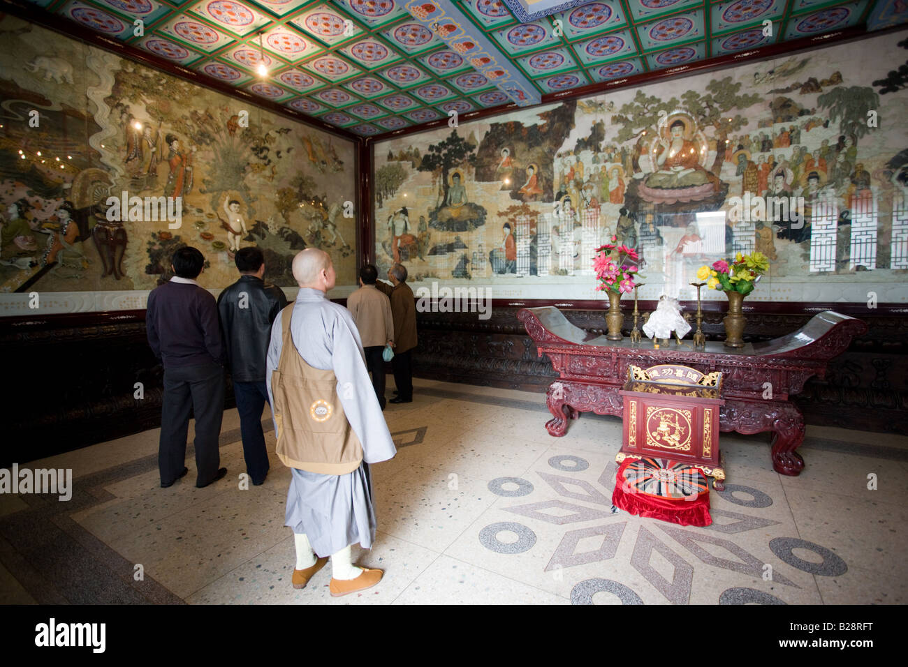 Buddhist monk in Da Cien Temple at Big Wild Goose Pagoda Xian China Stock Photo