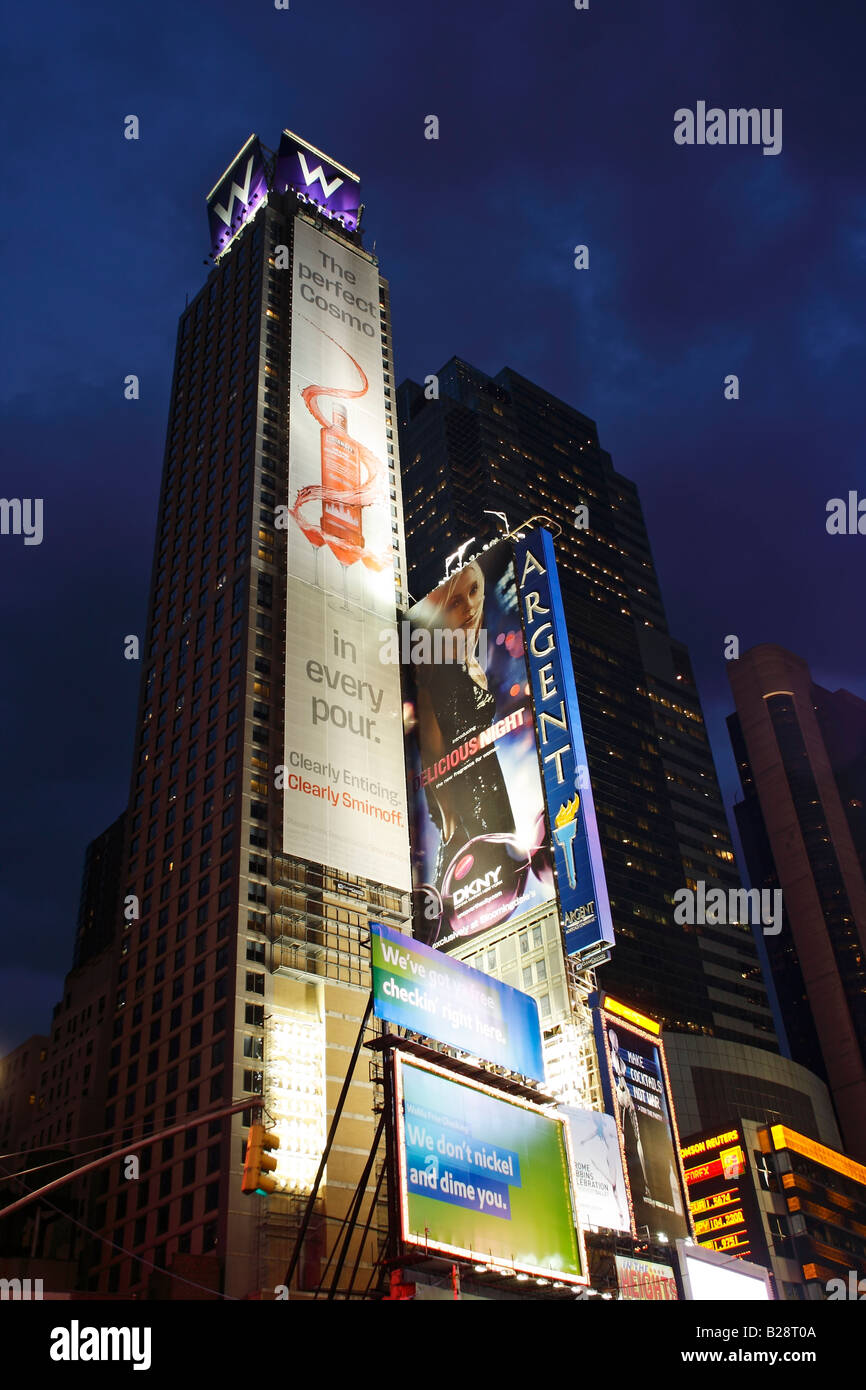 Times Square lights at dusk - New York City, USA Stock Photo