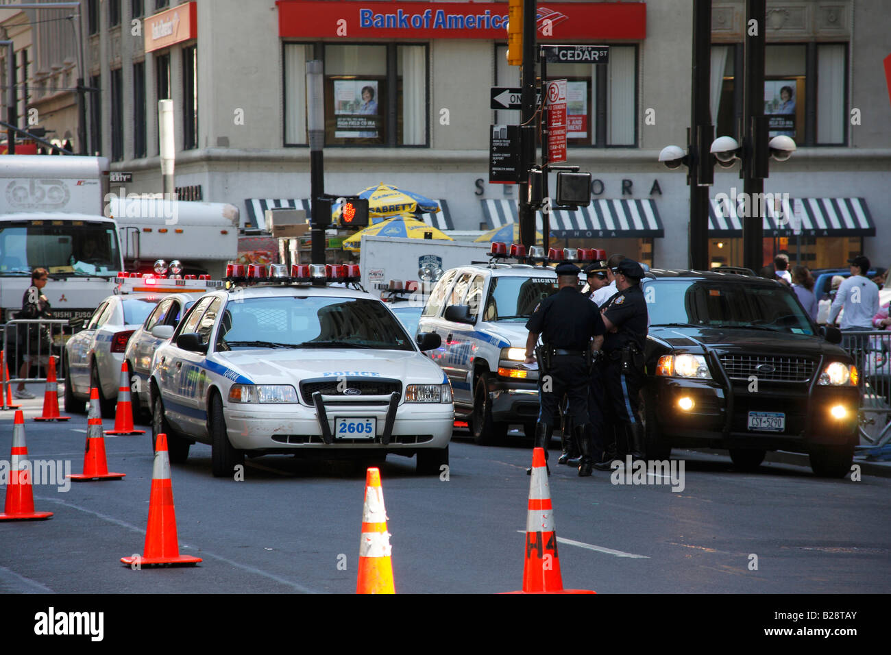A section of Broadway blocked by the NYC police - New York City, USA Stock Photo