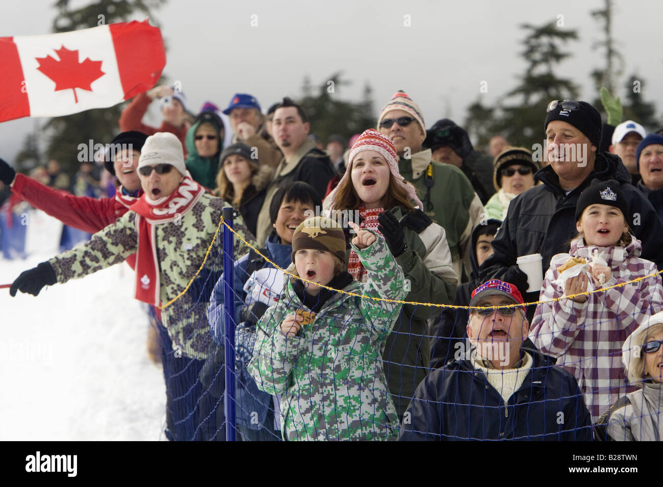 People celebrating Whistler British Columbia Canada, callahan valley, Stock Photo