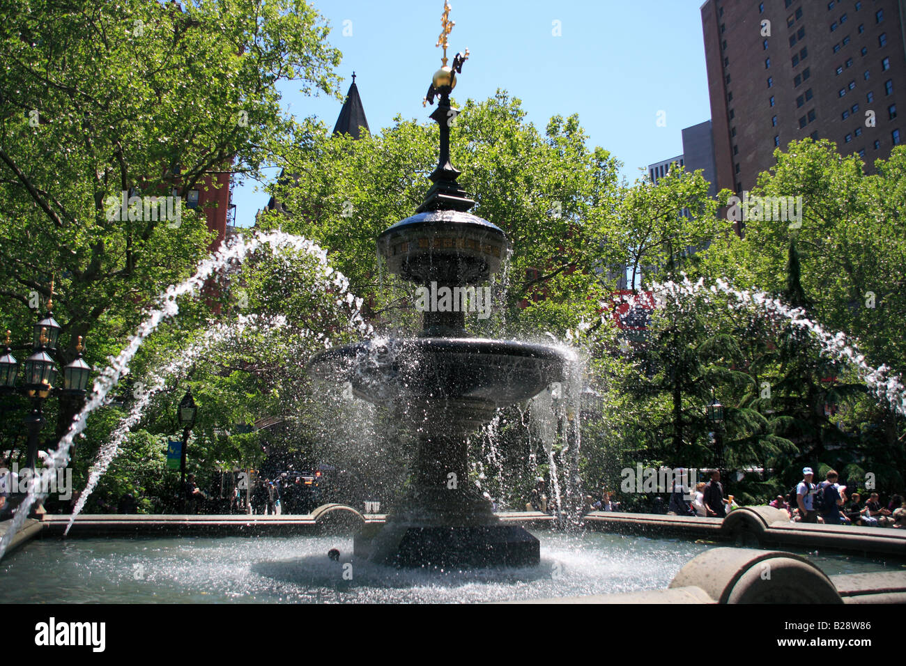 City Hall Park Fountain - New York City, USA Stock Photo