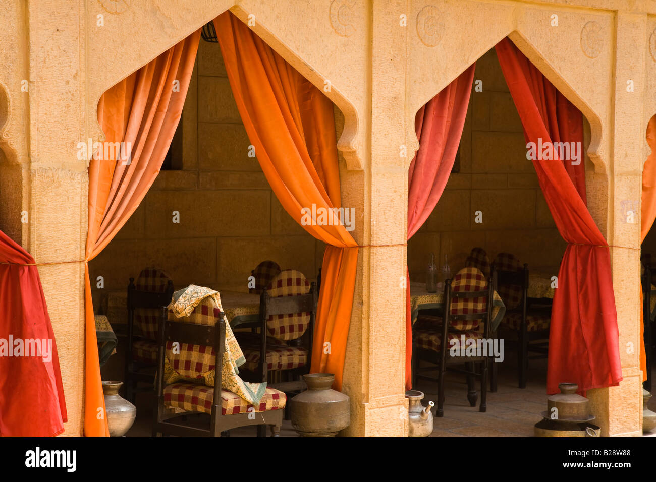 A Rajasthani style RESTAURANT inside JAISALMER FORT RAJASTHAN INDIA
